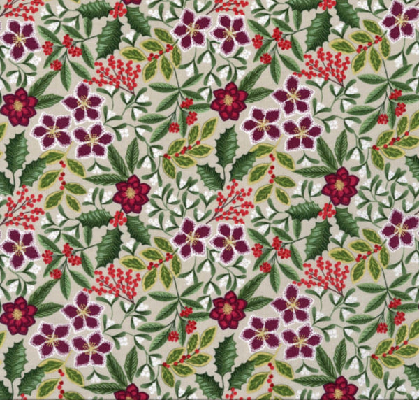 Lewis & Irene Winter Floral on grey with metallic