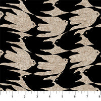Northcott/FIGO Grove linen/cotton natural color bird print on black and black bird print on natural
