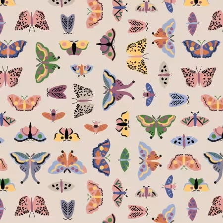 Gorgeous organic fabric of colorful butterflies and moths