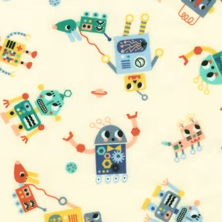 Adorable and soft Robot themed flannel print - children's fabric