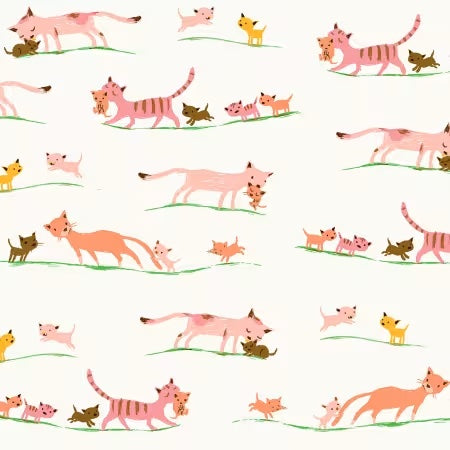 Windham Cream Marching Kittens Studio Edit by Heather Ross in Minky